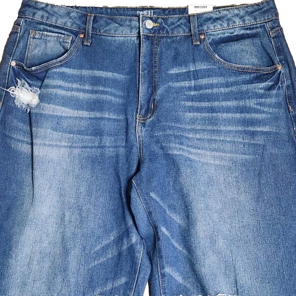 Time and Tru Jeans Womens Plus Size 20 Solid All Blue Denim High Rise Crop NWOT - Picture 2 of 6
